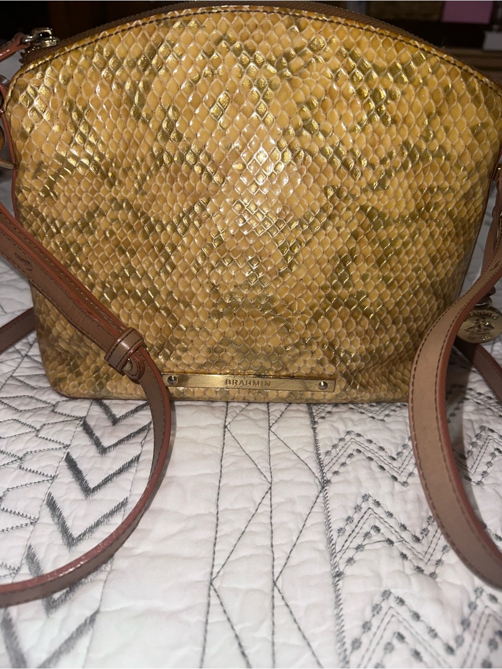 Brahmin Mini Duxbury Yellow Snakeskin Bag